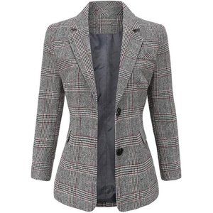Women's Notch Lapel 2 Button Boyfriend Blazer Suit Houndstooth Plaid Jacket Coat